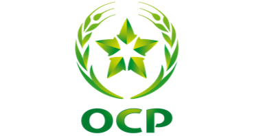 OCP Logo - a light and dark green star with two wheat stems curving around it on either side, and the word OCP below it