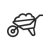 Black line drawing icon of a wheelbarrow with something mounded in it