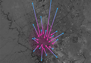 arrows pointing in toward center of a map