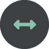 icon for "creating connections" - a dark grey circle with a mint green two headed arrow pointing left and right