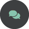 icon for "fostering collaboration" - a dark grey circle with two mint green overlapping conversation bubbles in the middle