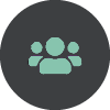 icon for "MIT Community" - a dark grey circle with three mint green outlines of people in the middle