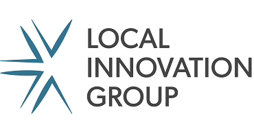 Local Innovation Group Logo - the name of the group in all cap dark grey letters with a blue star-like graphic to the left of them