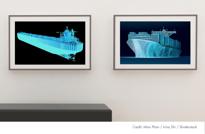 Schematics of ships on a gallery wall. Credit: Mimi Phan / Irina Shi / Shutterstock