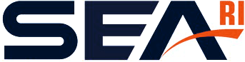 SEAri logo - SEA in very dark blue with an orange swoosh making the middle of the A with the letters RI, which are also orange, sitting on the tail of the swoosh