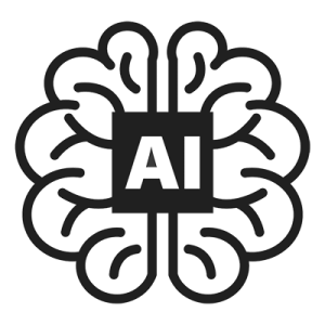 line drawing of the cross section of a brain when looking from the top with a square with the letters "AI" in the middle of it