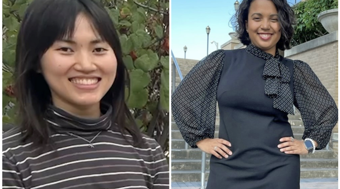 Side by side portraits of visiting undergraduate students Megan Li (left) and Mia Hines smiling and looking confident