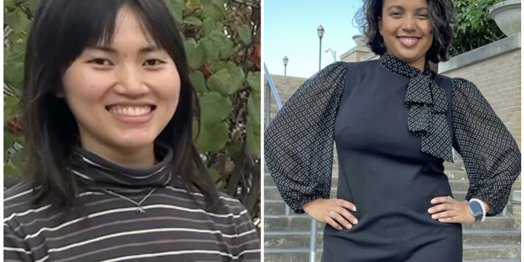 Side by side portraits of visiting undergraduate students Megan Li (left) and Mia Hines smiling and looking confident